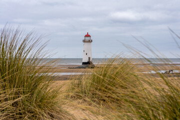 Fototapeta na wymiar Talacre beach light house point of Ayr north Wales UK