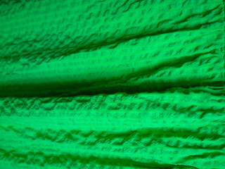 detail of a rich green dress with decorative elements and pleats