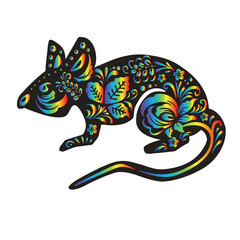 Black mouse, rat with flower rainbow painting and vector