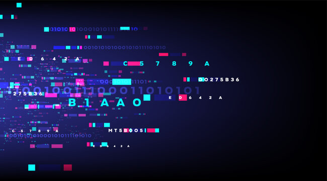 Digital password networking and binary code. Algorithm computer encoding concept. Abstract communication data transfer technology layout. Square shape line multicolored background
