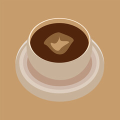 Vector drawing of a cup with cappuccino on a saucer with a background