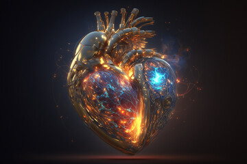 A shiny metallic gold 3D heart