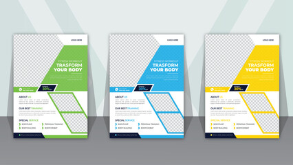 workout gym class flyer body building and fitness abstract shape health poster A4 size template