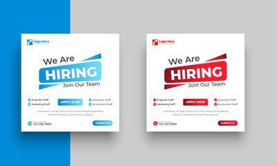 We are hiring job vacancy social media post or square web banner template design

