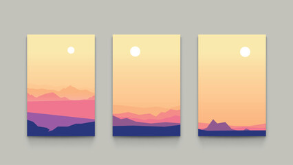 colorful mountain landscapes in set layer design