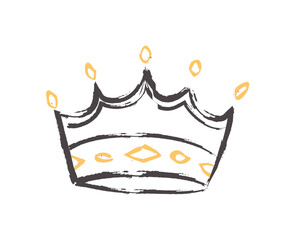 Crown doodle icon. Symbol of power, medieval era heraldry. Emblem and logotype for company or organization, branding. Queen, king and prince. Cartoon flat vector illustration