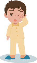 Little cute boy sleepy wake up early morning with pajamas illustration