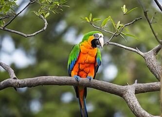a beautiful shot of a green parrot sitting on a branch