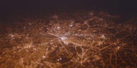 Street lights map of Trenton (New Jersey, USA) with tilt-shift effect, view from south. Imitation of macro shot with blurred background. 3d render, selective focus