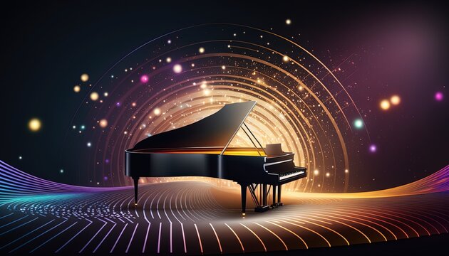 piano keyboard with glow light abstract background, Generative Ai