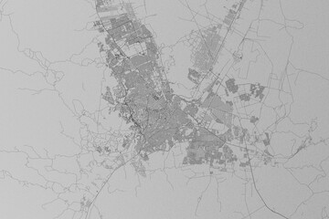Fototapeta na wymiar Map of the streets of Chihuahua (Mexico) made with black lines on grey paper. Top view. 3d render, illustration
