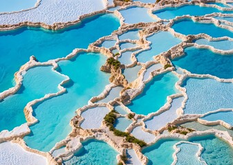 beautiful aerial view of the pamukkale turk from a cliff of the dead sea. the concept of  - obrazy, fototapety, plakaty