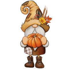 watercolor cute fall season gnome
