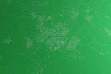 Map of the streets of Gaborone (Botswana) made with white lines on green paper. Rough background. 3d render, illustration