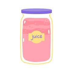 Berry juice in a glass jar. Cute cartoon print in pastel colors. Vector sweet dessert isolated on white background