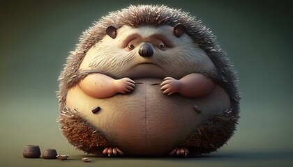 Fototapeta na wymiar cute character design, fat chubby animal, porcupine, Generative Ai