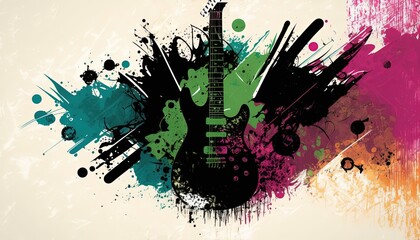 Obraz na płótnie Canvas abstract background illustration ,music industry theme, a guitar with grunge noise and grain texture background, Generative Ai