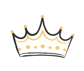 Crown doodle icon. Tiara for prince and princess, empress. Template, layout and mock up. Treasure and wealth at Middle Age. Monarchy, kingdom and aristocracy. Cartoon flat vector illustration - obrazy, fototapety, plakaty