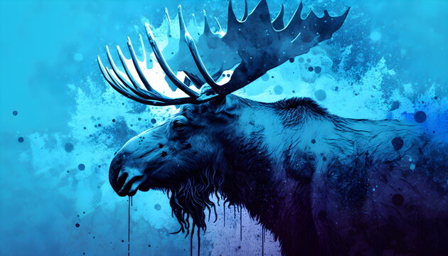 Graffiti Moose, wallpaper, 16:9, background, graphic, illustration, design, blue