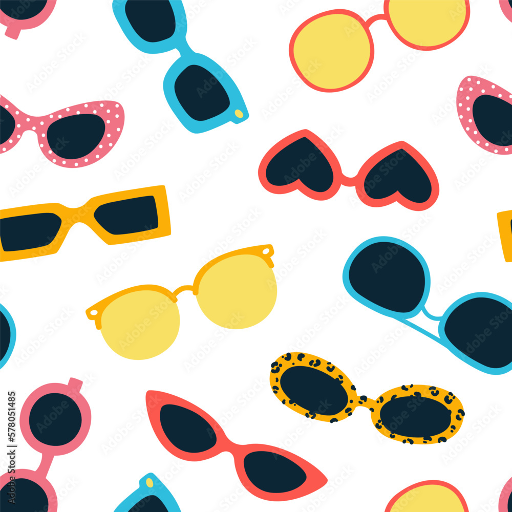 Wall mural Vector seamless pattern with sunglasses on a white background