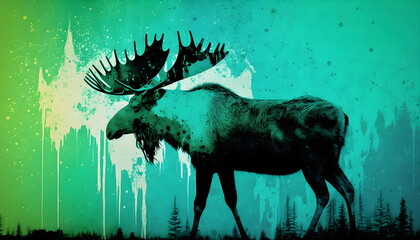 Graffiti Moose, wallpaper, 16:9, background, graphic, illustration, design, green