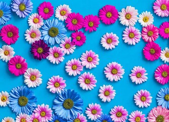 spring flowers on blue background