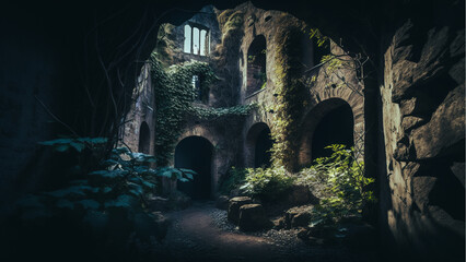 Naklejka premium old castle in cave