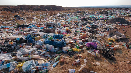 Pollution of the steppe nature with plastic household waste, 2005 Crimea Tarkhankut