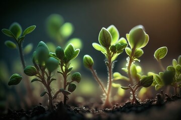 Fototapeta na wymiar Close-up of green sprouts. Generative AI