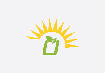 Green healthy leaf logo and Solar panel icon and Solar Energy symbol design and eco sun logo design