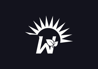 Green leaf  solar logo design and eco sun icon letter W