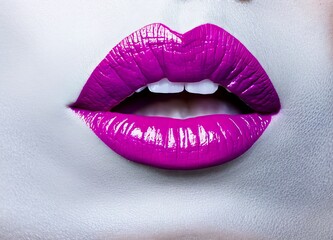 beautiful pink lips with lipstick on a white background