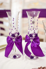 Champagne glasses, wedding table setting for wedding buffet reception banquet