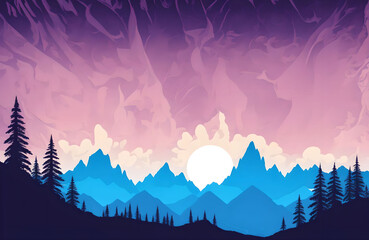 illustration design of landscape mountain view, generative art by A.I.