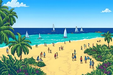Naklejka premium illustration design of landscape sea beach view, generative art by A.I.