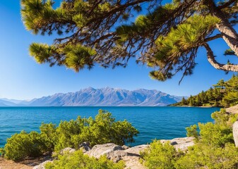 beautiful landscape of the lake in the mountains