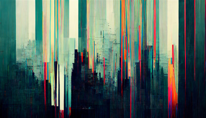 abstract colorful city background, digital glitch art, generative ai - obrazy, fototapety, plakaty