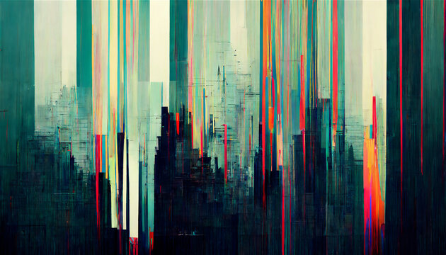 abstract colorful city background, digital glitch art, generative ai © Loks