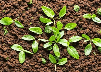 earth day, young green plant growing in garden with seedling