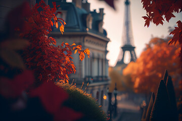 Autumn in Paris created with generative AI - obrazy, fototapety, plakaty