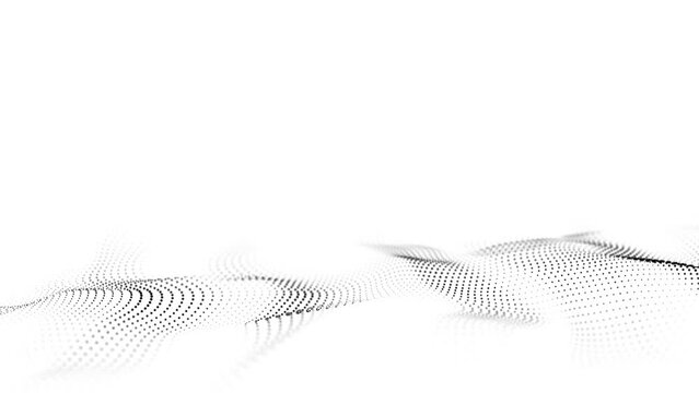 White wave with motion dots. Abstract digital background. Concept connection big data. Futuristic technology backdrop. 3D rendering.