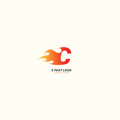 Initial letter C Fast speed, fire logo design template