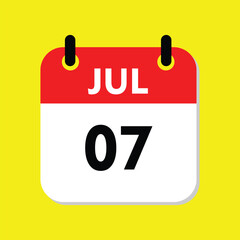 calendar with a date, 07 july icon with yellow background