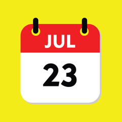 calendar with a date, 23 july icon with yellow background