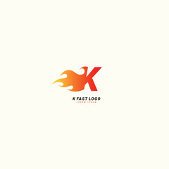 Initial letter K Fast speed, fire logo design template