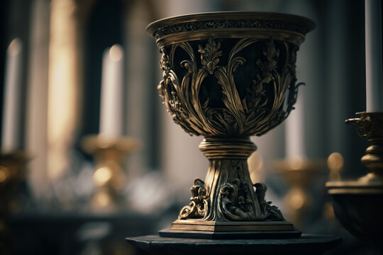 a baptismal font stands ready for the sacrament of baptism Generative AI
