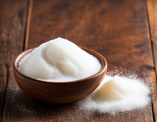 sea salt in a wooden spoon on a brown background