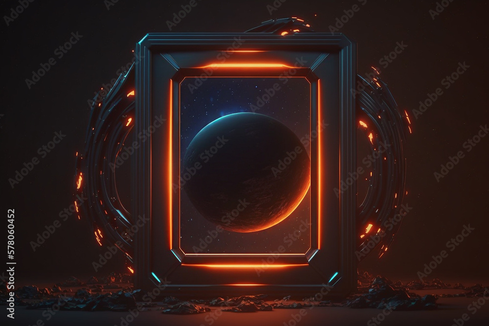 Poster empty vertical sci-fi frame on background space galaxy generative ai