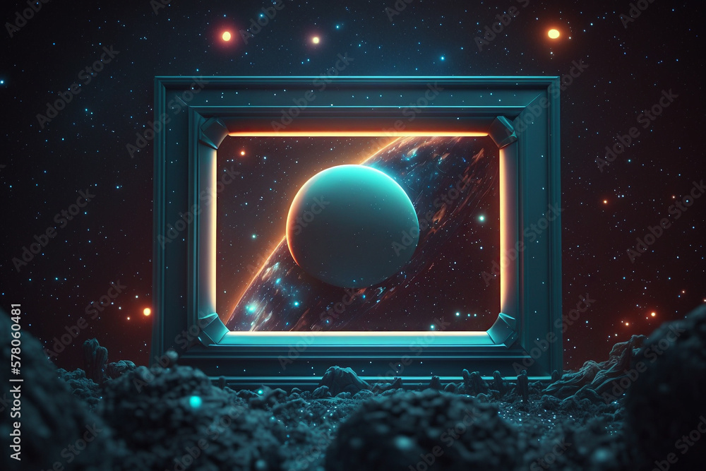 Poster empty horizontal sci-fi frame on background space galaxy generative ai