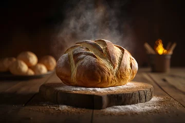 Gordijnen steaming hot baked bread Generative AI © Poter